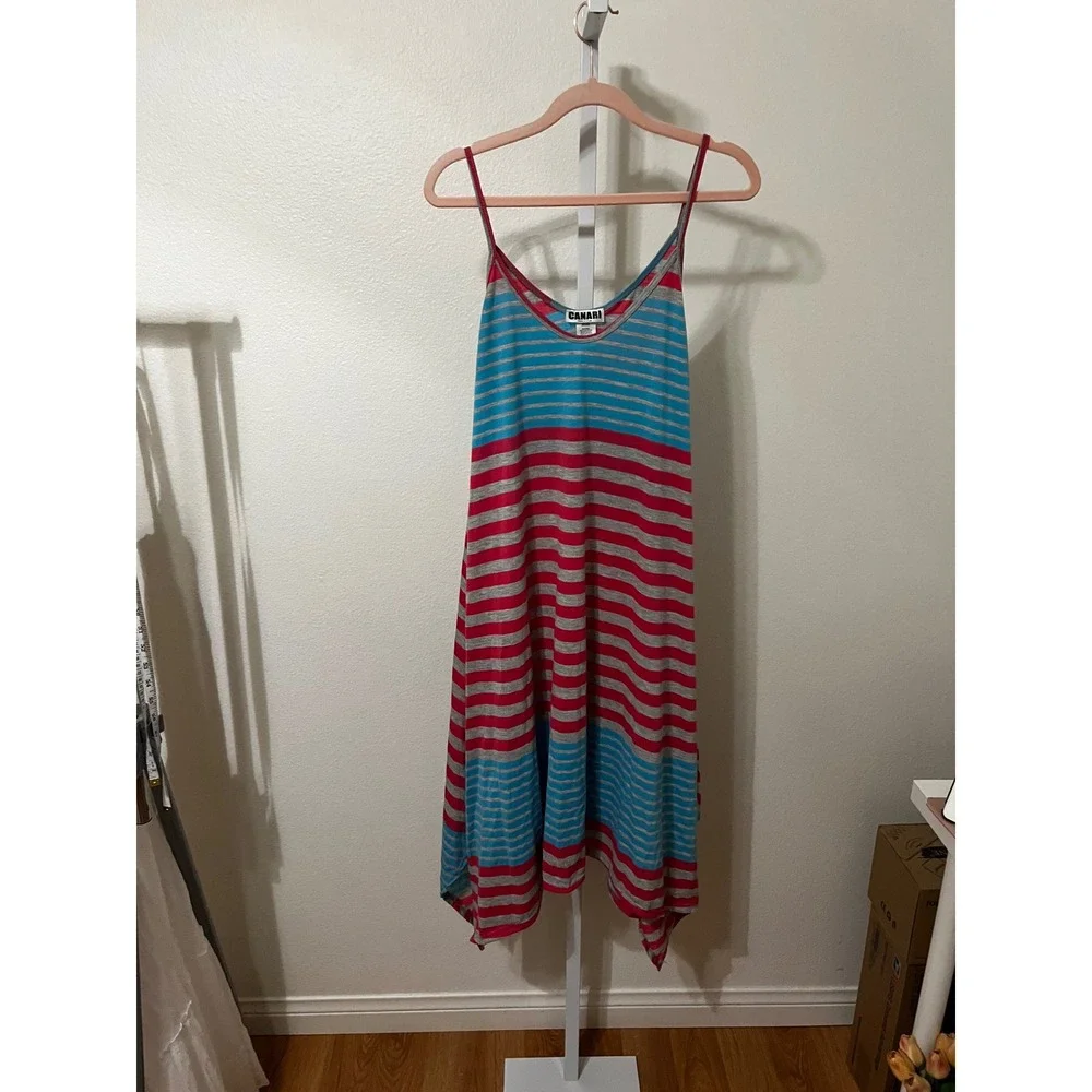 NEW Canari Boho V-Neck Midi Dress Blue Red Gray‎ 2X